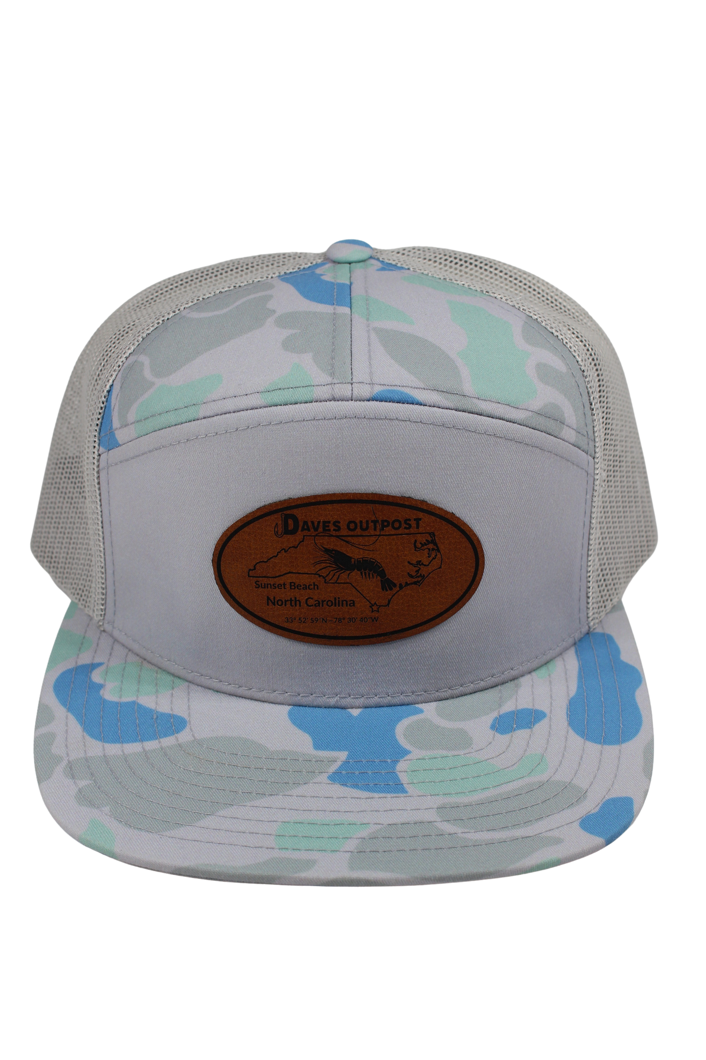 Blue Camo Daves Hat with Brown Leather Patch