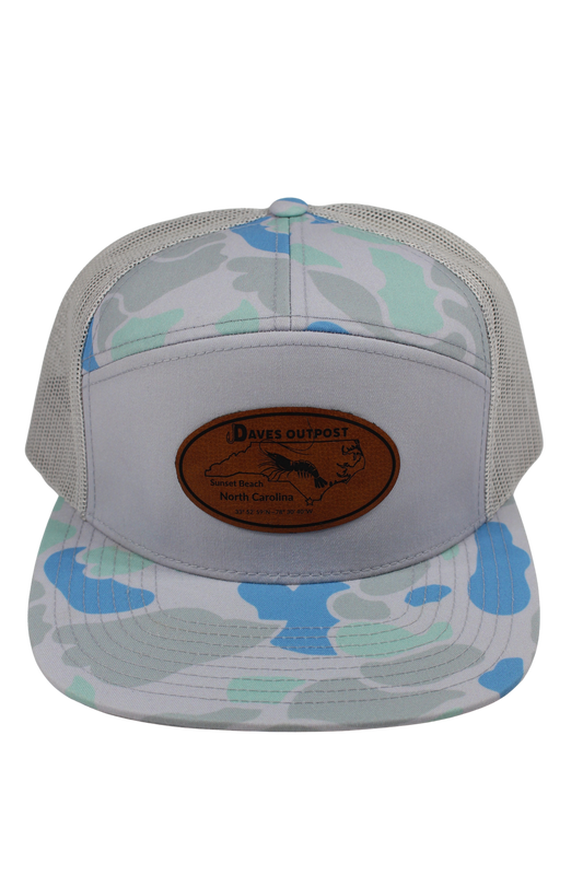 Blue Camo Daves Hat with Brown Leather Patch