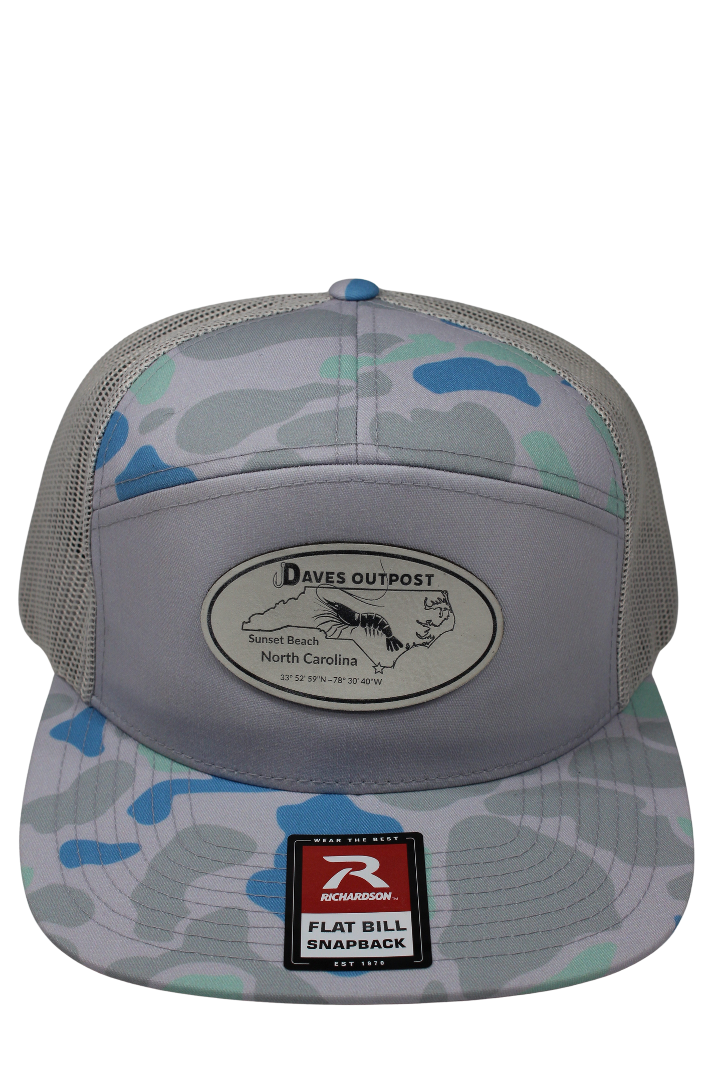 Blue Camo Daves Hat with White Leather Patch