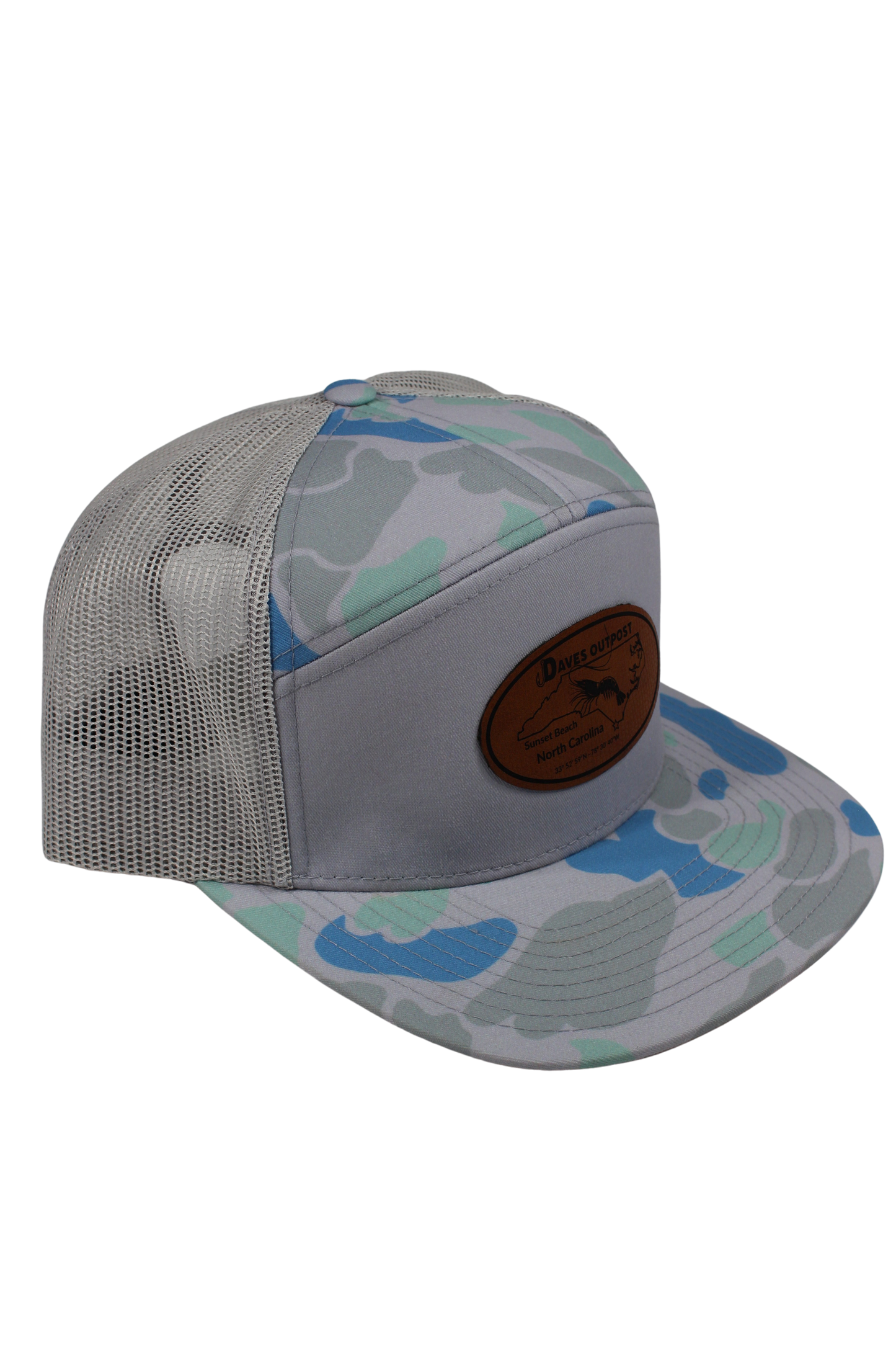 Blue Camo Daves Hat with Brown Leather Patch