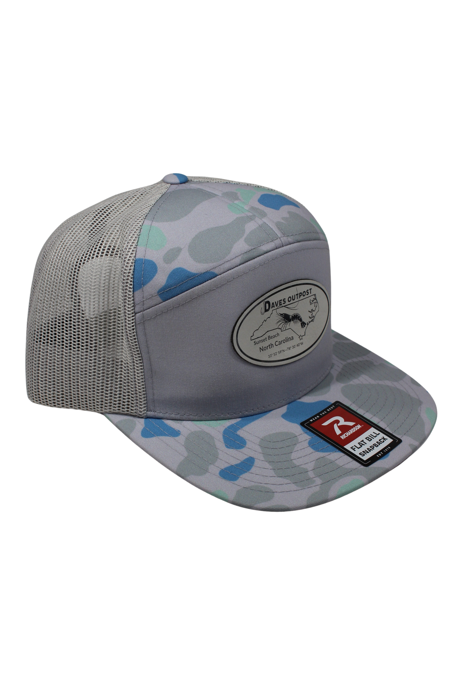 Blue Camo Daves Hat with White Leather Patch