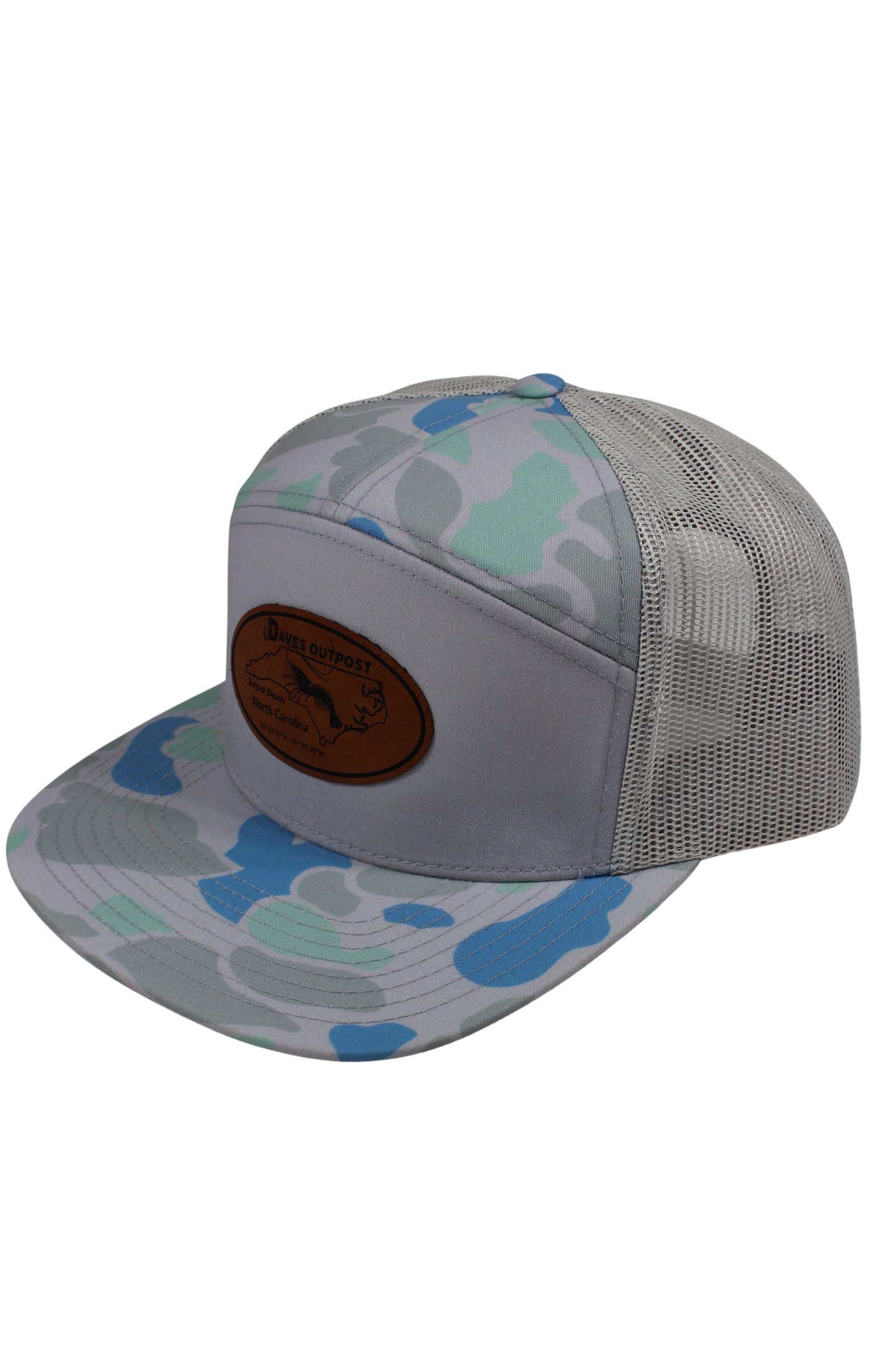 Blue Camo Daves Hat with Brown Leather Patch