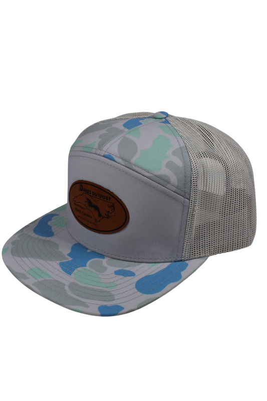 Blue Camo Daves Hat with Brown Leather Patch
