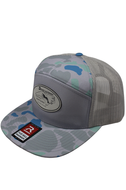 Blue Camo Daves Hat with White Leather Patch